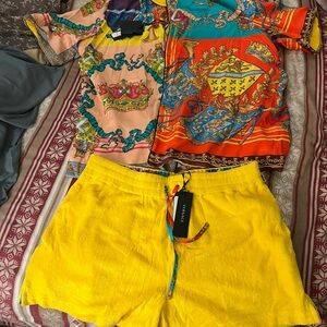 Versace Multicolor Patterned Shirts and Yellow Shorts